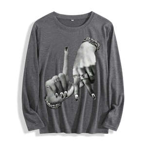 Stylish <b>Long</b> Sleeve <b>T</b>-<b>Shirt</b> Soft Cotton Spandex Breathable <b>Fitted</b> Multi Colors Size XL Casual Top with Hands & Jewelry Graphic - Product Image 1