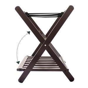 Bamboo 2-Tier Foldable Luggage Rack Brown Fully Assembled Luggage <b>Shelf</b> Heavy Duty Durable Wood Luggage Rack Stand - Product Image 2