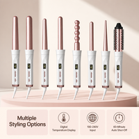 Set Alat Penata Rambut Keramik 8-in-1 dengan Suhu yang Dapat Disesuaikan, Layar Digital, 100-240V, dan Fitur Mati Otomatis.