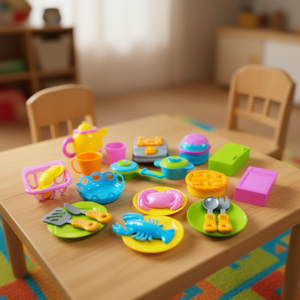 <b>Plastic</b> Medium Tableware Kitchen Play Set Toy for Kids 2-4 Years Old Pretend Cooking <b>Mesh</b> Bag Packed - Product Image 2