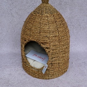 <span class=keywords><strong>Lit</strong></span> pour chat en corde d'herbe tressée à la main, Nid pour animaux <span class=keywords><strong>de</strong></span> compagnie artisanal en paille et corde d'herbe, Panier naturel pour chaton avec coussin - Product Image 5