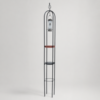 Mangeoire pour oiseaux sauvages avec abreuvoir, mangeoire tubulaire suspendue, support à trois niveaux, en métal noir, station d'alimentation de jardin