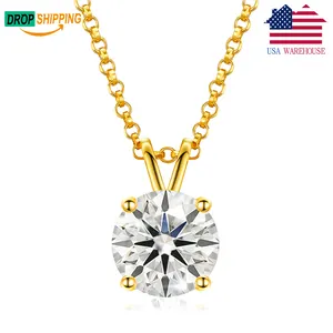 Drop Shipping USA Warehouse Women Jewelry 8mm 2ct White Gold Plated 925 Sterling Silver VVS Moissanite Pendant Necklace