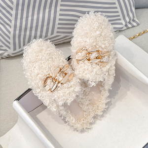 Femmes hiver laine d'agneau appartements <span class=keywords><strong>Mules</strong></span> Femme chaîne décor peluche bouclés fourrure fourrure moelleux mocassins pantoufles - Product Image 3