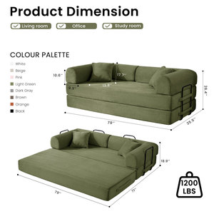 Sofá Cama Plegable Convertible Tapizado en Corduroy con Estructura de Acero, Sofá Seccional Comprimido - Product Image 1