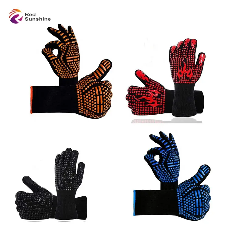 Multi-Color Customized 1472f Printed Oven Mitt Non Slip Silicone Heat Resistant Safety Work BBQ Glove for Kitchen Baking Cooking