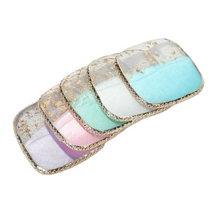 Palette de présentation pour nail art en résine agate, bord doré, pour couleurs mélangées et pointes, plaque de mélange pour vernis gel, support de présentation, outil de manucure - Product Image 1