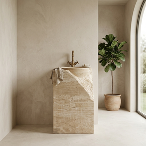 Vasque sur pied en marbre beige naturel Sofitel, style vintage jaune, pour salle de bain, lavabo autoportant pour lavage des mains, vente en gros - Product Image 1