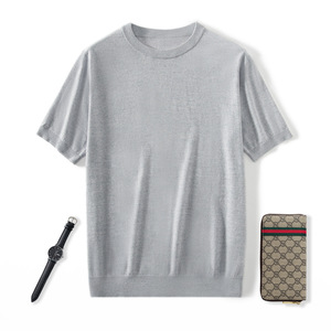 Nouvelle Collection Été 2026 – T-shirt Homme Col Rond Tricoté en Laine Peignée <span class=keywords><strong>Yangzi</strong></span> 136S Double Épaisseur 100% Laine, Manches Courtes et Fines - Product Image 5