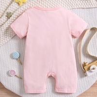 Romper Bayi Harga Grosir Murah Warna Pink Lengan Pendek Motif Huruf Cetak Transfer Panas Bahan Spandex/Polyester Kancing Jepret untuk Bayi