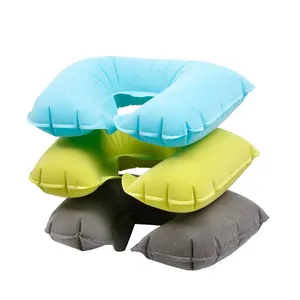Promotional Best Price U-Shaped Pvc Flocking Folding Neck Pillow Custom Inflatable Travel Pillow