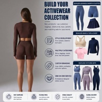 Ensemble de yoga 3 pièces personnalisable marron foncé - Gilet à manches longues, soutien-gorge froncé et short taille haute - Tenue de fitness athlétique