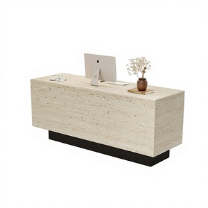 Bancone Reception in Stile Medievale in Pelle per Negozio di Abbigliamento e <span class=keywords><strong>Salone</strong></span> di Bellezza <span class=keywords><strong>con</strong></span> Cassetto, Design <span class=keywords><strong>con</strong></span> Piccolo Bar e Motivo a Fori Semplici in <span class=keywords><strong>Pietra</strong></span> - Product Image 1
