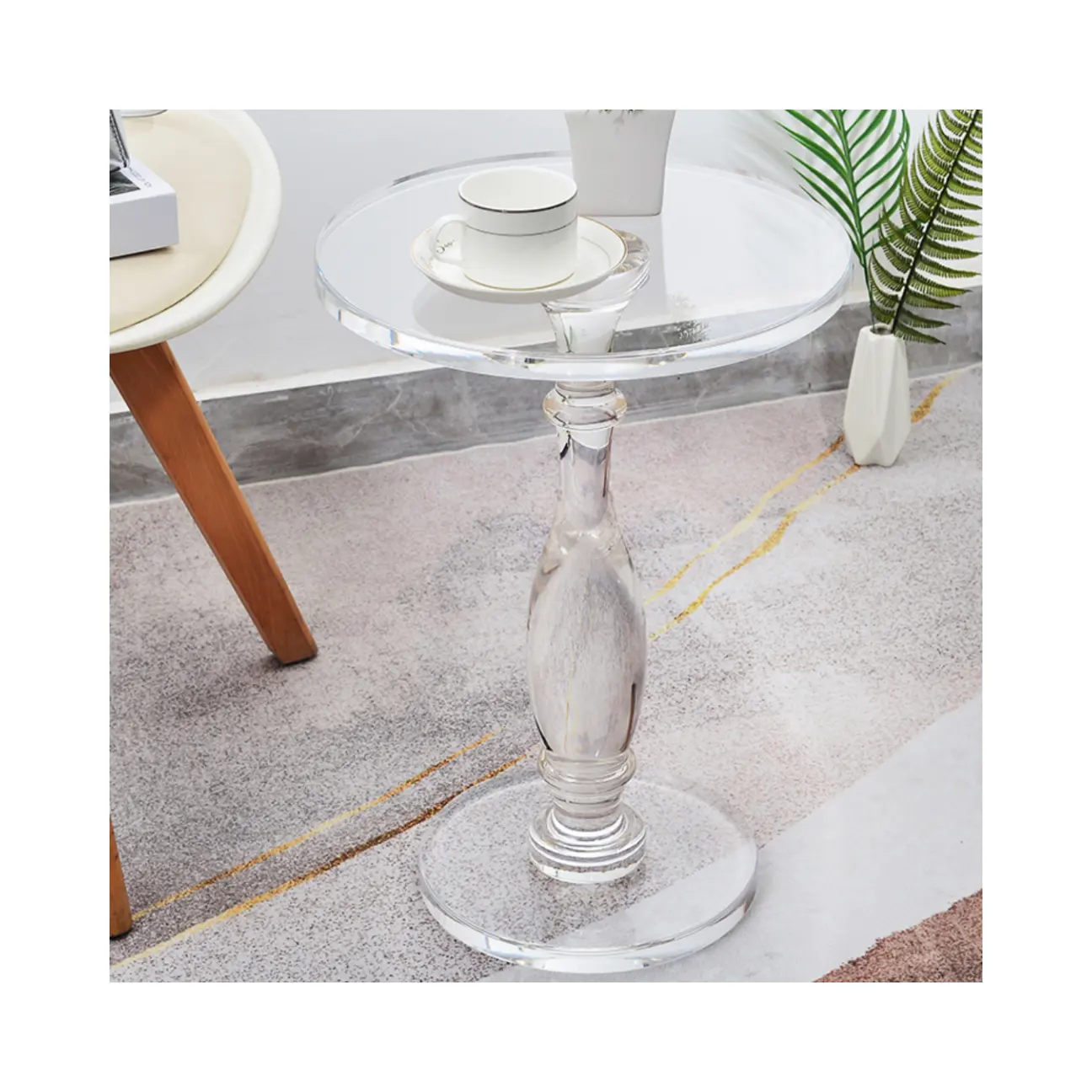Salotto mobili di lusso decorativo rotondo Mini moderno basso chiaro acrilico caffè piccolo tavolo di accento laterale