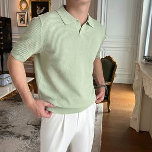 <span class=keywords><strong>M</strong></span>-3XL Erkek Günlük V Yaka Dokulu Gömlekler Slim Fit Düz Kısa Kollu Tişörtler Örme Yumuşak Rahat Günlük Tişört - Product Image 4