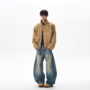 Style américain Retro Washed Canvas Stand Collar Pilot Hommes et Femmes Same Boxy Bann Style Overalls - Product Image 2