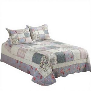 Juego de Ropa de Cama de Algodón con Parches Florales Vintage en Tono Púrpura, 3 Piezas, Reversible - Product Image 6