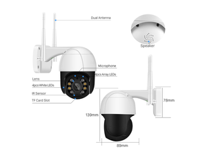 Cámara de Seguridad IP Inalámbrica WiFi para Exteriores con Zoom Óptico 4X, HD 1080P, Visión Nocturna a Color, Tipo Domo PTZ - Product Image 6