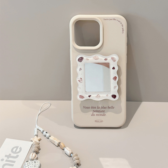 French Ins Style Painted TPU Phone Case for 16/17/15 Pro Max/13/14 with Mirror Bracket and Lanyard