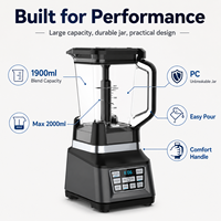 1500W Pengolah Makanan Bayi Elektrik dengan Tombol Tekan, Blender Smoothie, Wadah Stainless Steel 2L, 3 Kecepatan, untuk Rumah Tangga dan Hotel