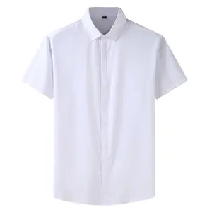 Fabriek Directe Verkoop Aanpasbare Logo Afdrukken Oem Effen Witte Oversized Heren Korte Mouw Casual Shirt