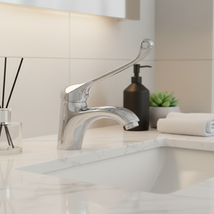 Robinet tactile simple coudé et froid avec rallonge à longue poignée pour laboratoire, hôpital et lavabo avec fonctions coudées ouvertes - Product Image 2