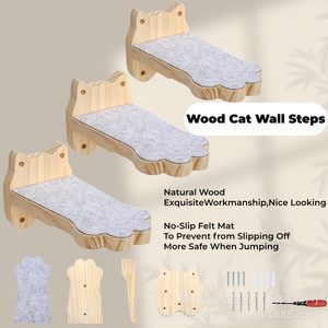 Wooden <b>Wall</b> Mounted <b>Cat</b> Shelf With Anti Slip Mat For Medium <b>Cats</b> Solid Wood Natural Color Single Piece - Product Image 3