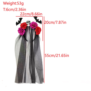 Halloween New Product Artificial Flower Hairband Scary Skull and Bat Headwear Customized Fashionable Women's Headband - Product Image 5