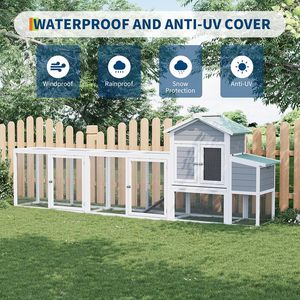 Grande <span class=keywords><strong>cage</strong></span> et poulailler de luxe en bois avec toit imperméable résistant aux UV, nichoir, plateau coulissant et rampe pour volailles de ferme en extérieur - Product Image 5