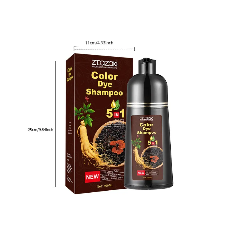 Tintura de cabelo 5 em 1 shampoo Ztazati para cabelo OEM ODM ginseng corante rápido sahmpoo