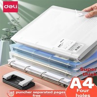 Reliure Deli PE110-T à 4 trous, lot de 2, rose, perforée A4, reliure transparente, clip à papier, carnet de données, grande capacité, haute qualité