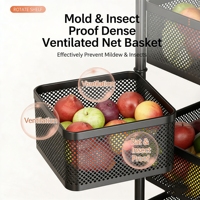 Chariot de cuisine métallique multifonctionnel pour la maison, avec paniers rotatifs à plusieurs niveaux pour légumes, organisateur mobile pour fruits et collations, étagère de rangement