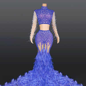 Novance ชุดเดรสไพรเวทเลเบล Y2369-B <span class=keywords><strong>2</strong></span>ชิ้น,ชุดเดรสดินเนอร์ปาร์ตี้แขนยาวมีพู่ประดับลูกปัดพลอยเทียมสีทอง - Product Image 4