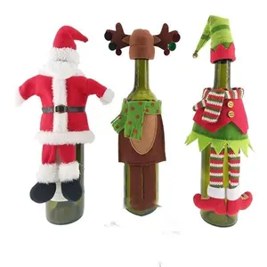 Noël Bouteille De Vin Couverture Sacs Cadeau Décoratif Plaid Jute Joyeux Santa Robe Pantalon Cordon Tissu Décor Gnome Sublimation RP