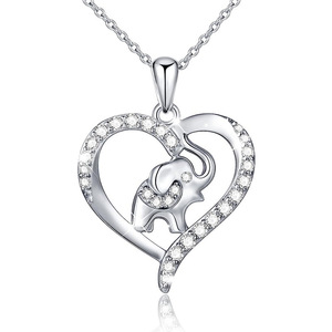 Colgante de Corazón de Elefante Plateado, Plata de Ley 925, Chapado en Rodio, con Cristales de Estrás, para Mujeres y Hombres, Joyería de Regalo - Product Image 1