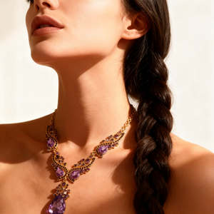 Set di Gioielli in Lega Placcati Oro 24K Stile Retrò Haute Couture con Collana e Orecchini a Fiori Colorati per Matrimoni, Feste e Fidanzamenti - Product Image 2