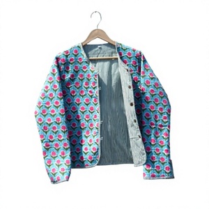 Veste en coton à imprimé floral pour femme, style bohème, manches longues, col rond, fermeture boutonnée, réversible, vêtement d'extérieur décontracté, toutes saisons - Product Image 1