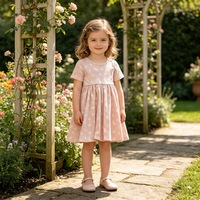 Nouvelle robe d'été pour fillettes, col rond, manches courtes, broderie de feuilles roses, robe décontractée pour enfants, robe tourbillonnante, OEM ODM personnalisé