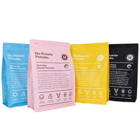 Sac Doypack à fond plat pour protéines de lactosérum, imprimé sur mesure, résistant à l'humidité, refermable, avec fermeture éclair rigide, scellé sur huit côtés