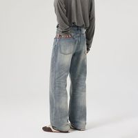 Pantalon décontracté pour homme style vintage délavé - Jean bleu clair déchiré coupe droite style urbain
