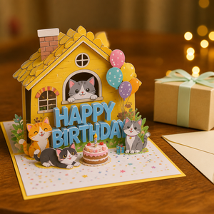 Carte de vœux d'anniversaire 3D personnalisée, faite à la main, en papier recyclable, rectangulaire, pour cadeau de fête - Product Image 2