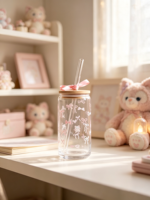 Tasse à Bubble Tea en Verre Borosilicate Style Ins, Grande Capacité, Mignonne, avec Paille et Couvercle Nœud, pour Dames Élégantes