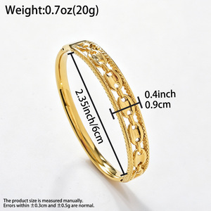 Fashion radiant sleek carved outer frame hollow oval link chain durable stylish customizable polished 18k gold <b>bangle</b> <b>bracelet</b> - Product Image 6