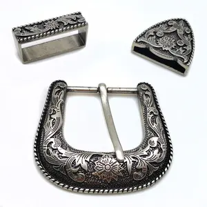 Western Cowboy Buckle 38MM Antique Silver Belt Buckle Set 1.1/2" Wide Men's Buckle Ancient Martial Arts Decorative