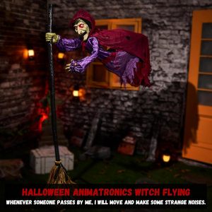 ELAMAS Decorazione di Halloween Animatronica, Strega Volante di 1,8 m, Galleggiante, Attivata dal Suono, Occhi Luminosi Parlanti, Decorazione Horror per Esterni - Product Image 6