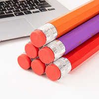 Crayons géants promotionnels en bois BUSHIBU, mine noire - 14 pouces, avec capuchon fantaisie (rouge orangé) pour écoles et usage domestique