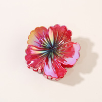 Pince à cheveux en plastique de couleur AB, motif fleur d'hibiscus, grande taille, pour coiffures et stylisme capillaire, pince requin haut de gamme pour chignons.