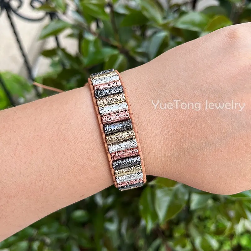 Bohemian Tube Beads Natural Stone Turquoise Leather Wrap Bracelet Women Unisex Multi Colors Handmade Gemstone Jewelry Wholesale