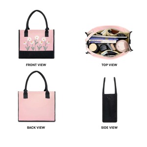 กระเป๋าโท้ทลายดอกไม้สีชมพูขายดีที่สุด กระเป๋าผ้าแคนวาสเก๋ไก๋นำกลับมาใช้ใหม่ได้ เหมาะสำหรับการเดินทาง ชายหาด ช้อปปิ้ง และใช้ในสำนักงาน มีจำหน่ายแล้ว - Product Image 3