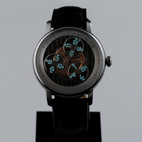 Montre mécanique automatique pour homme OEM ODM avec mouvement Wandering Hour, bracelet en cuir, cadran en cristal saphir, acier inoxydable, étanche 5 bars